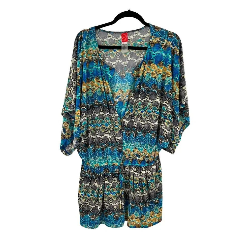 Red Carter Blue Snakeskin Print Romper Swim Cover-Up Size US 10
